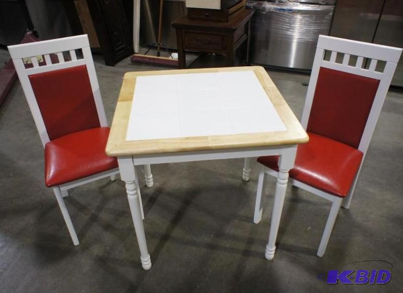 3pc Table and Chair Set - Two Red  White Cha...