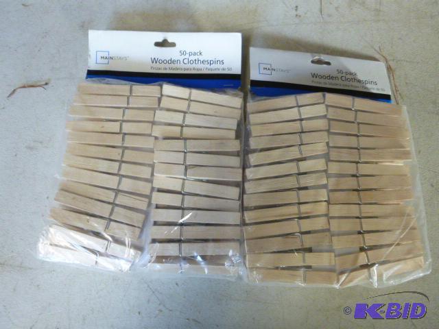 lot 169 image: 2 Packs of 50 Wooden Clothes Pins...