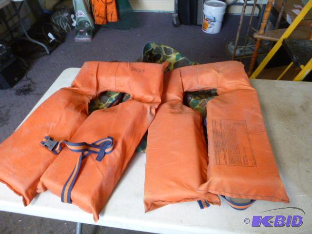 lot 79 image: Two Life Jackets and Camo Field Bag...