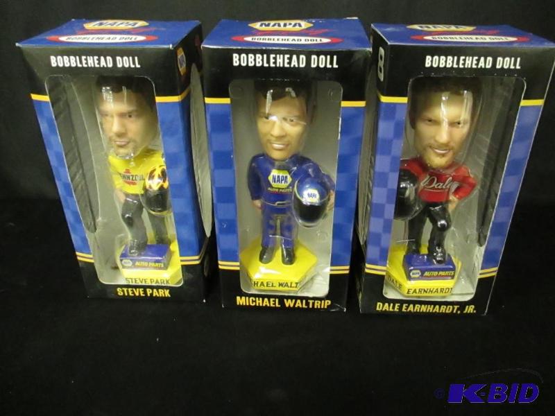 lot 33 image: NAPA Bobblehead dolls-Steve Park, Michael Waltrip, Dale Earnhardt Jr