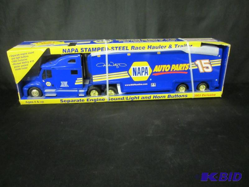 lot 5 image: NAPA Michel Waltrip #15 Stamped Steel Race Hauler & Trailer