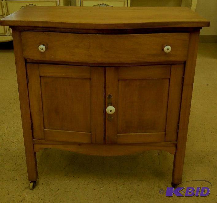 lot 53 image: Vintage wood cabinet with drawer