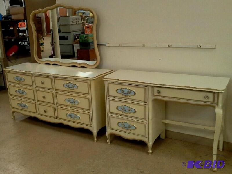 lot 55 image: Vintage French Provincial dresser and student desk