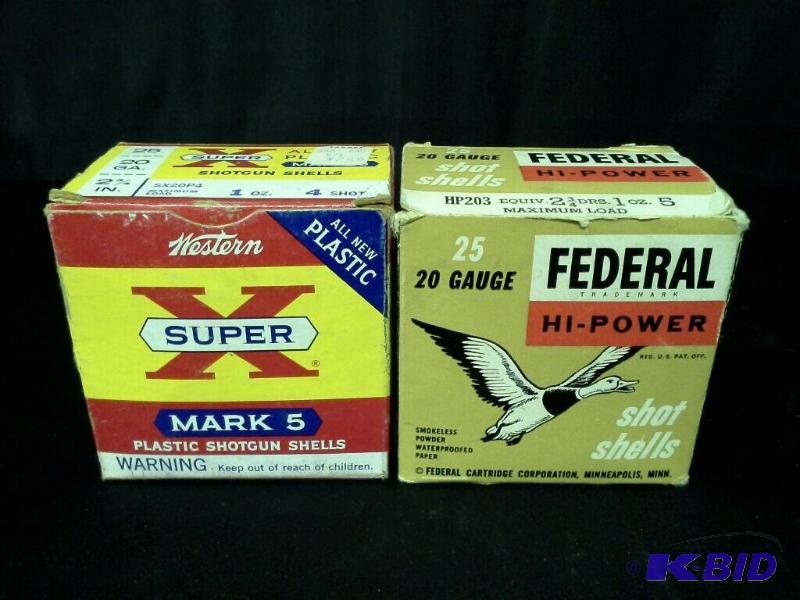 lot 83 image: 2 boxes 20 gauge shotgun shells Western and federal
