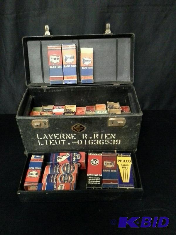 lot 89 image: Old stock radio tubes in Sylvania service kit case