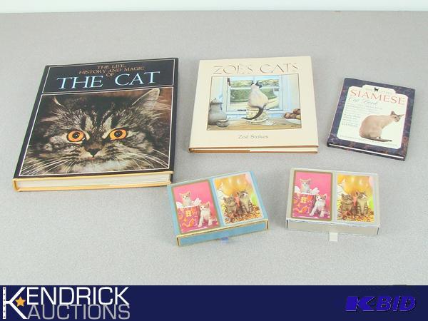 Lot of Vintage Hardcover Cat Books, and Cat Playing Cards