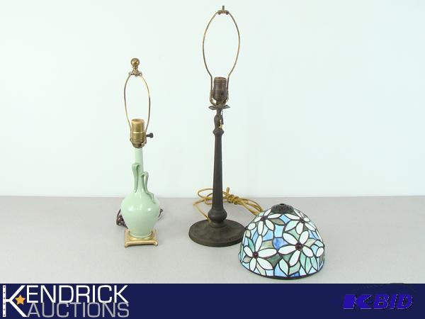 Vintage Davart Lamp, Cast Iron Lamp, and 1 Tiffany Style Lamp Shade