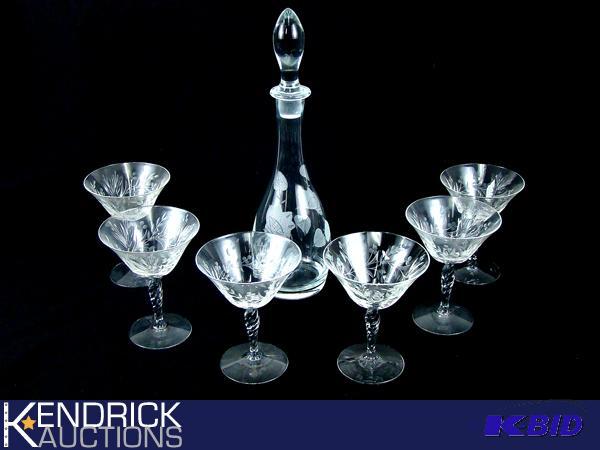 8 Piece6 Serving Embossed Crystal Wine Decanter with Wine Glasses Set