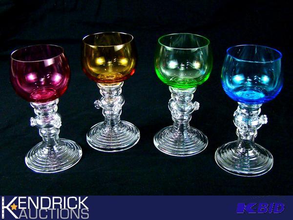 Set of 4 Art Deco Colored Wine Glasses
