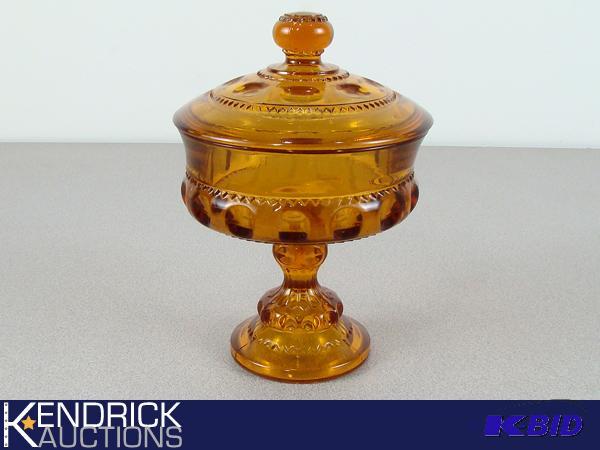 Amber Colored Depression Glass Lidded Candy Dish
