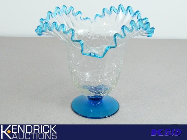 Hand Blown Crackled Art Glass Vase