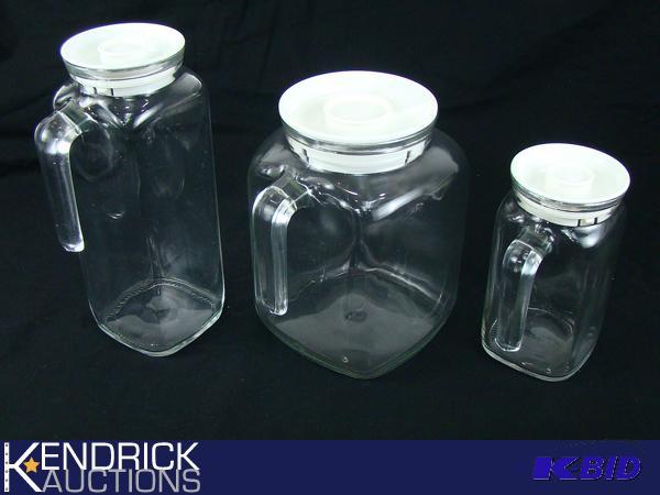 3 Italian Frigoverre Lidded Glass Jugs