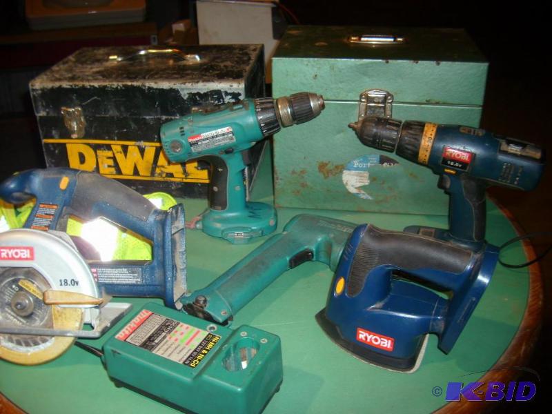 Dewalt tool box and assorted cordless tools...
