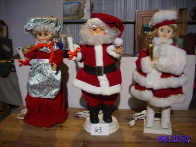 3 Christmas, electric lighted motion dolls...