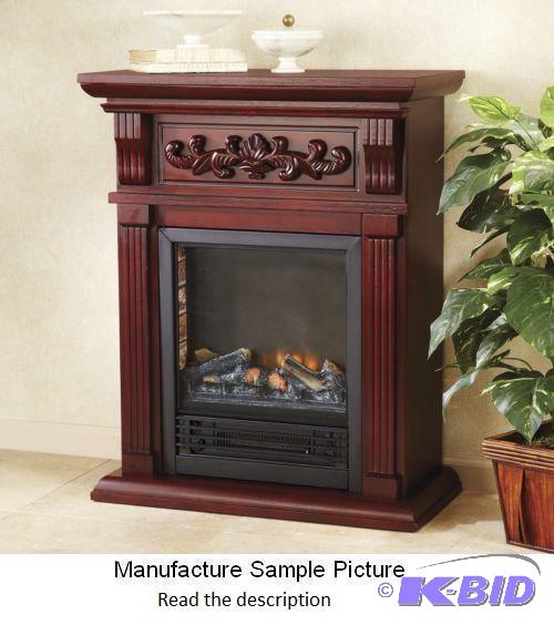 lot 134 image: Petite Cherry Finish Carved Fireplace with In...