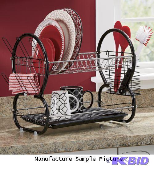 lot 292 image: Black and Chrome Two Tier Dish Drainer - Add ...