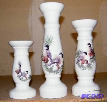 lot 295 image: Three Piece Christmas Candlestick Set - Has b...