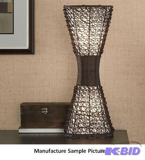 lot 64 image: Woven Wicker Table Lamp - Hourglass shaped, b...
