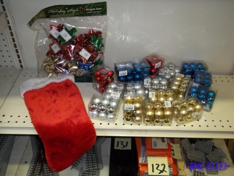 Christmas Decor, bulbs, bows and stocking....
