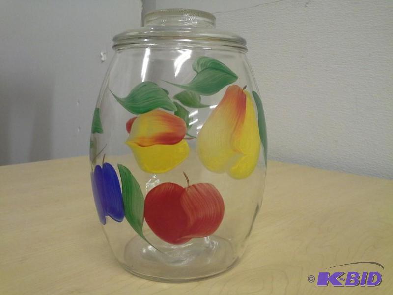 lot 8 image: Hand Painted Glass Canister