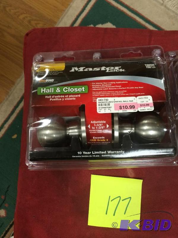 lot 177 image: Master Lock HallCloset Satin Nickel finish doorknob
