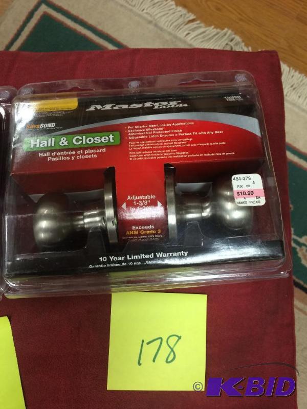lot 178 image: Master Lock HallCloset Satin Nickel finish doorknob