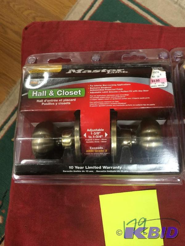 lot 179 image: Master Lock HallCloset Antique Brass finish doorknob