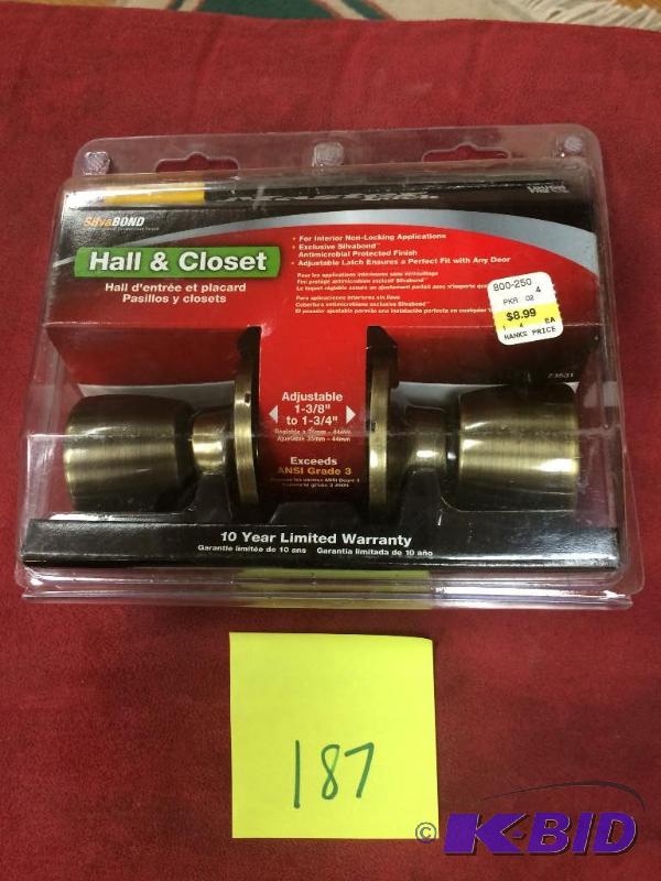 lot 187 image: Master Lock HallCloset brand new, Antique Brass two-pack