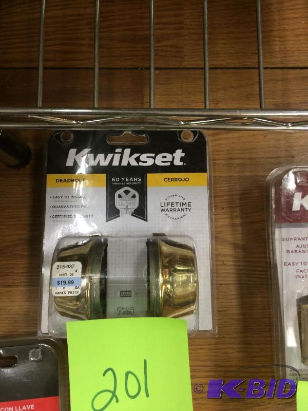 lot 201 image: Kwikset Deadbolt Bright Brass