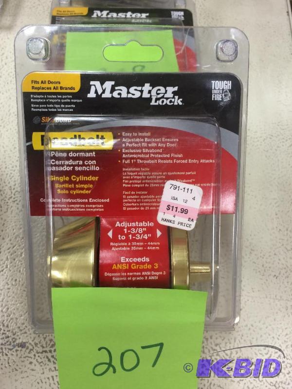 lot 207 image: Master Lock Deadbolt Bright Brass