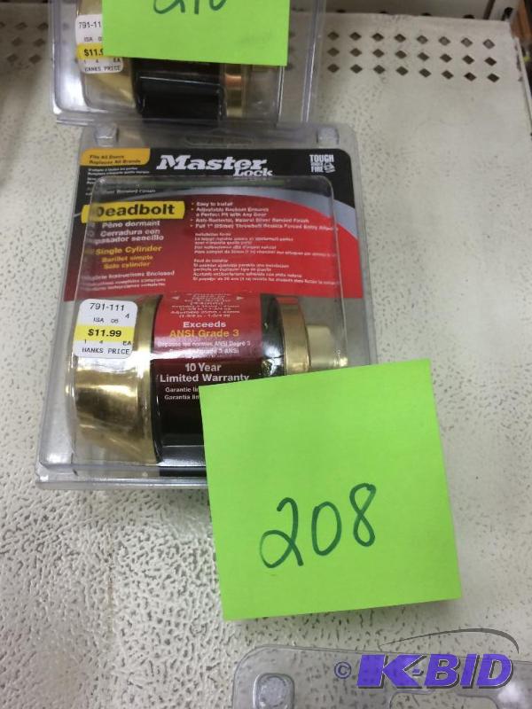 lot 208 image: Master Lock Deadbolt Bright Brass