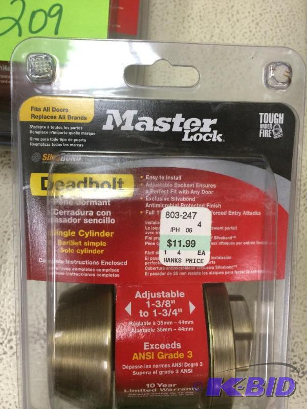 lot 209 image: Master Lock Deadbolt Bright Brass