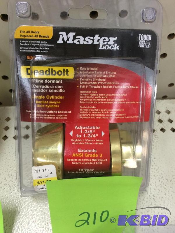 lot 210 image: Master Lock Deadbolt Bright Brass