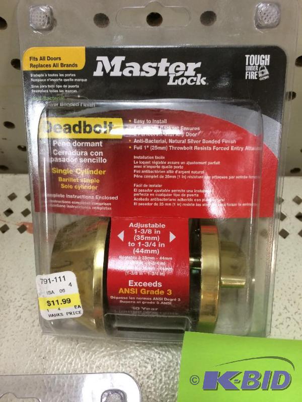 lot 211 image: Master Lock Deadbolt Bright Brass