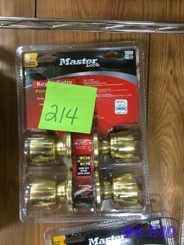 lot 214 image: Master Lock Keyed Entry Front and Back Doors Set Polished Brass Finish