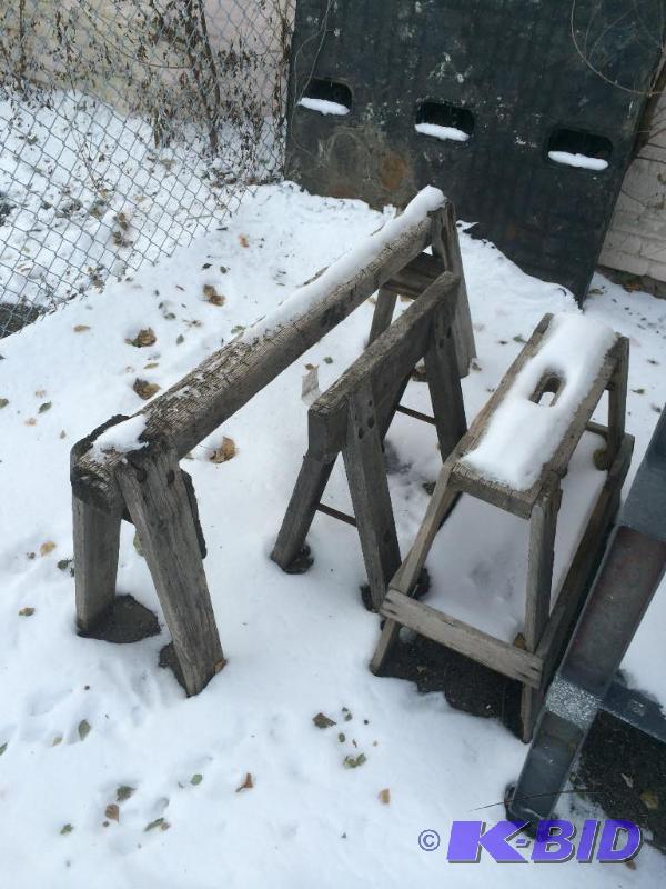 lot 5 image: Three sawhorses, all 24" tall, two are 2...