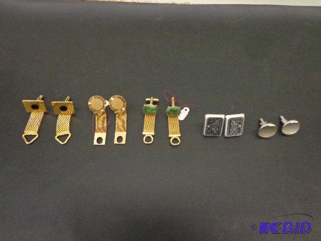 lot 100 image: 4 Sets of Cuff Links   2 Gold Colored Cufflin...
