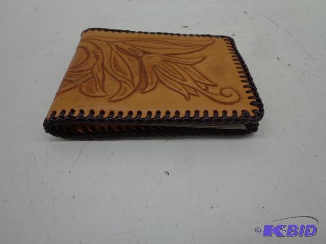 lot 25 image: Bifold Wallet   Light Brown Leather  Floral D...