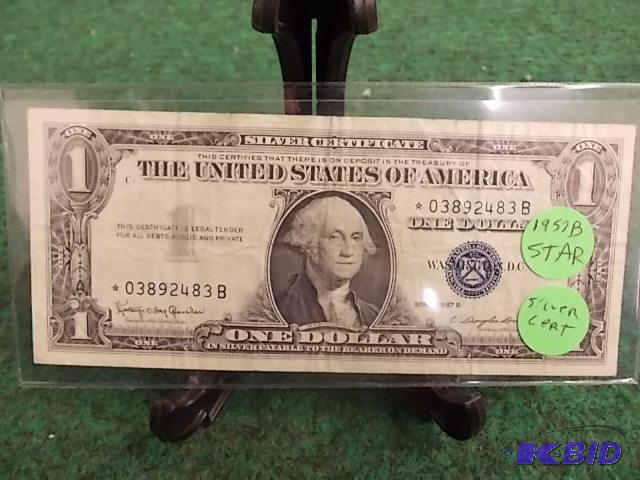 lot 20 image: US $1 Silver Certificate 1957 B Star Series...