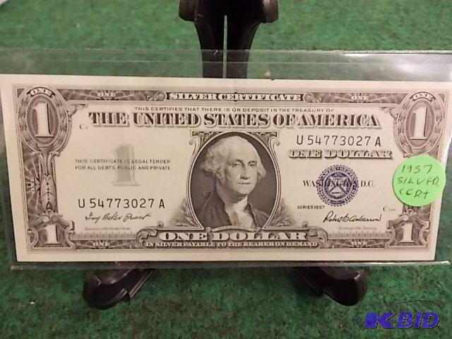 lot 21 image: US $1 Silver Certificate 1957 Series...