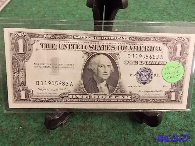 lot 22 image: US $1 Silver Certificate 1957 A Series...