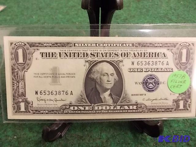 lot 23 image: US $1 Silver Certificate 1957 B Series...