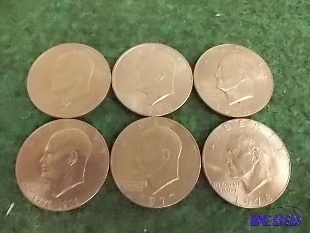 lot 31 image: 6-Different Dated Ike Dollars...