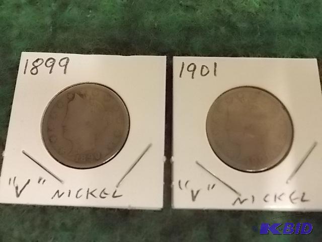 lot 37 image: 2- V-Nickels 1899, 1901...