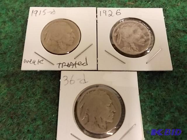 lot 38 image: 3 Different&nbspDated Buffalo Nickels...