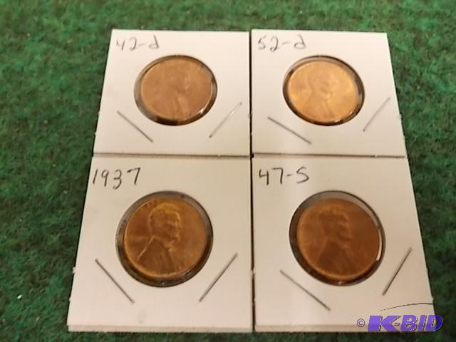 lot 41 image: 4 Different Lincoln Cents In AU-BU Condition...