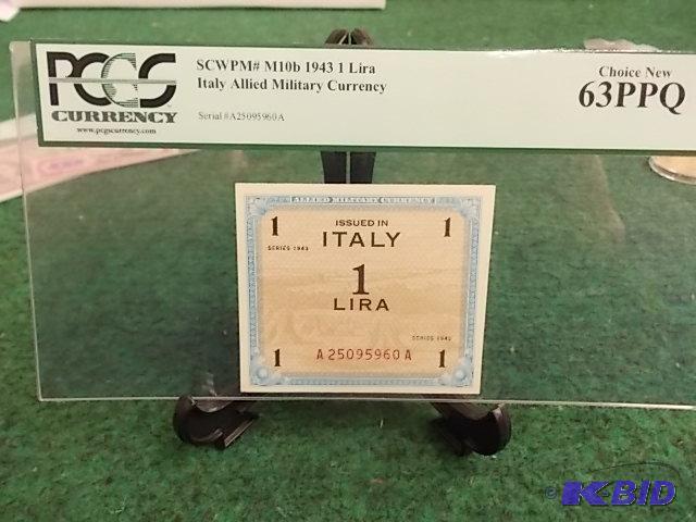 lot 52 image: From Italy Allied Military Currency 1943 PCGS...
