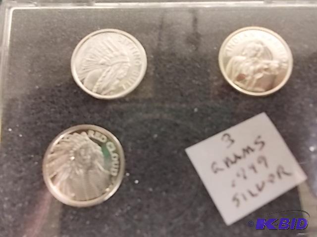 lot 56 image: 3- 1 Gram .999 Fine Silver Commemorative Coin...