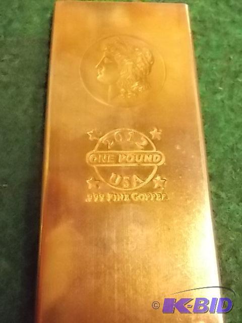 lot 61 image: 1 Pound Copper Bar .999 Fine...