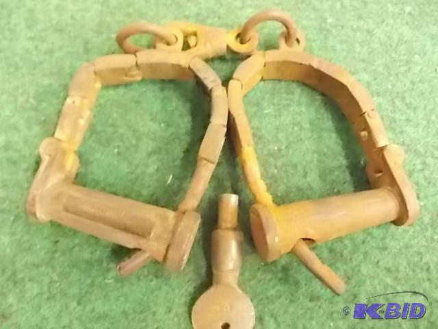 lot 68 image: Old Looking Set Of Shackles With Key Marked S...